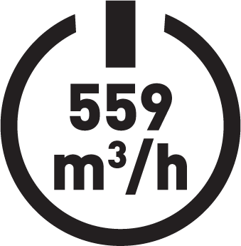 Výkon odsavače 559 m³/hod.