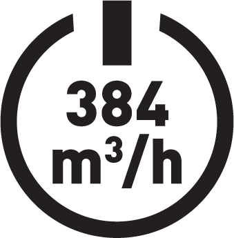 Výkon odsavače 384 m³/hod.
